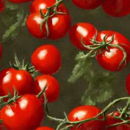 Cherry Tomatoes on Dark Green Background free seamless pattern